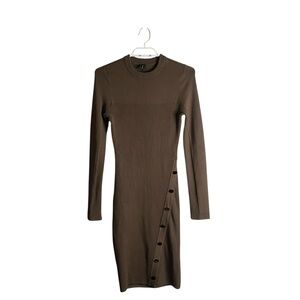 Marciano Women's Dark Tan Ribbed Long Sleeve Button-Detail Bodycon Dress